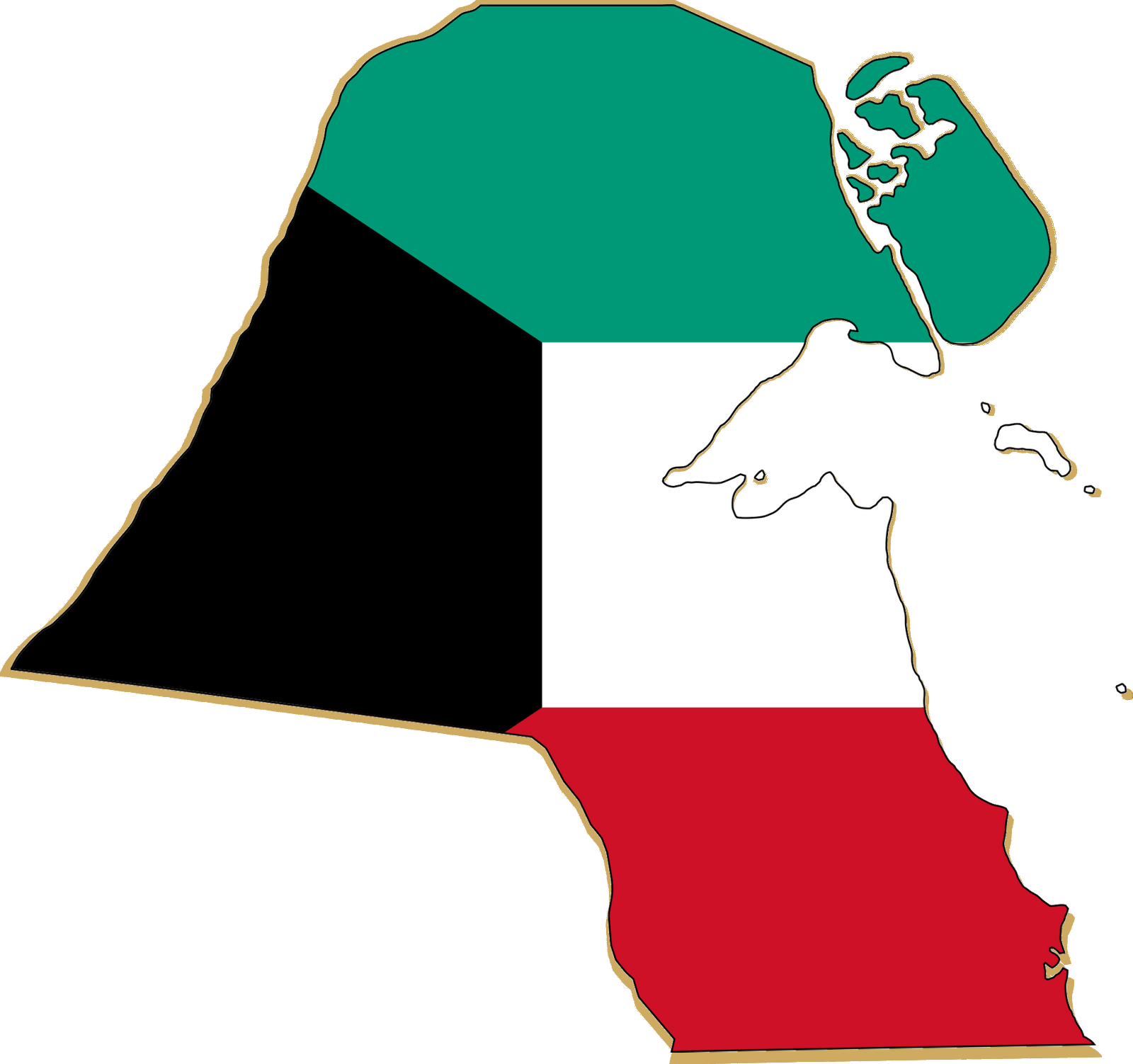 Kuwait Map Gold edge